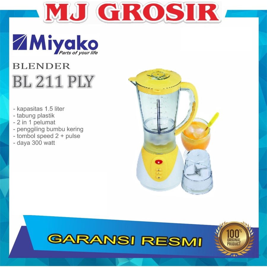 BLENDER MIYAKO BL 211 PLY 2 IN 1 SERBAGUNA BAHAN PLASTIK 1.5 LITER