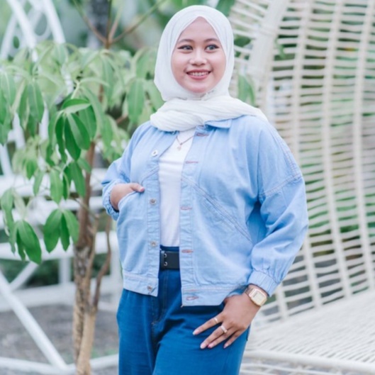 Jaket Jeans Oversize LD 110 - 150 // Jaket Jumbo Saku Wanita Sandwash Denim Premium-TANIA BIRMUD LD110