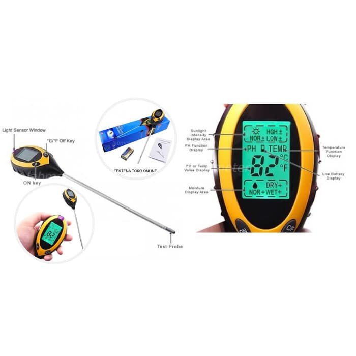 PH Meter Tanah digital 4 in 1 Moisture Light Temperature