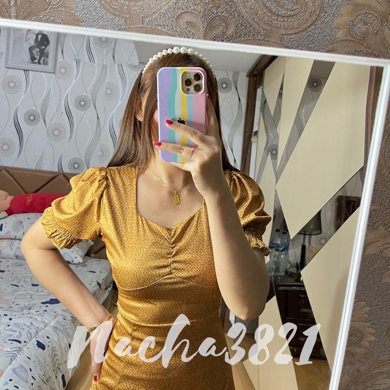 D125 - Korean Vintage Dress Motif Polkadot / Korean Midi dress Import-3