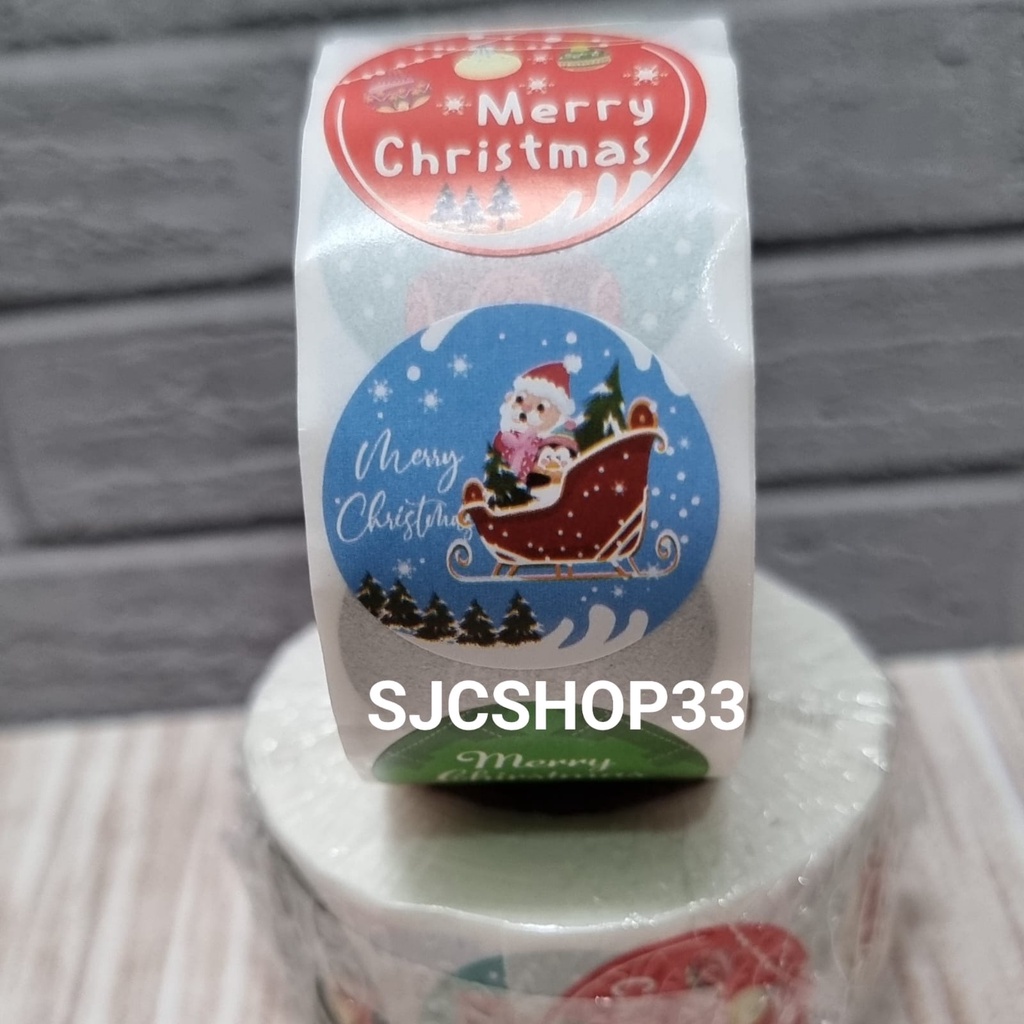 sticker label christmas B / natal mix 1 roll isi 500 pcs