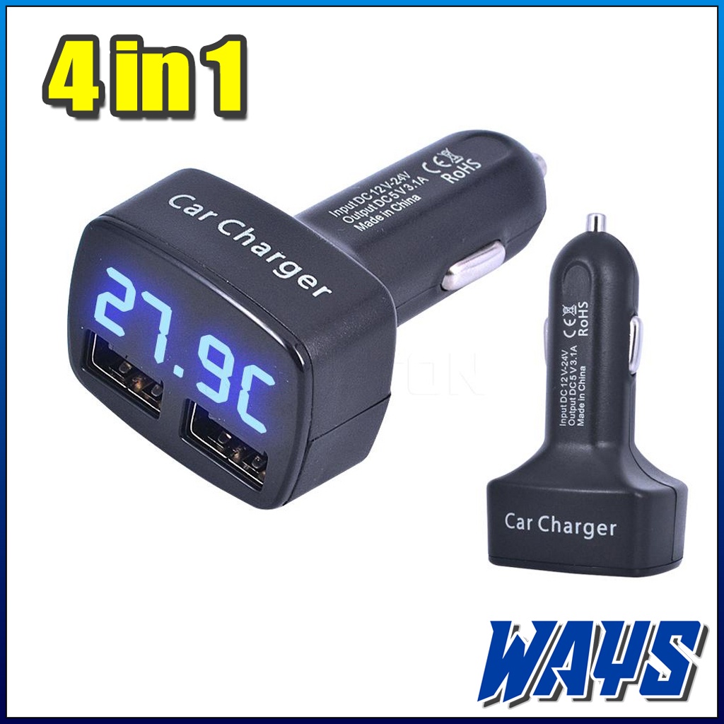 Z002 | 4in1 Dual Car Charger Voltmeter LED Mobil 3.1 A