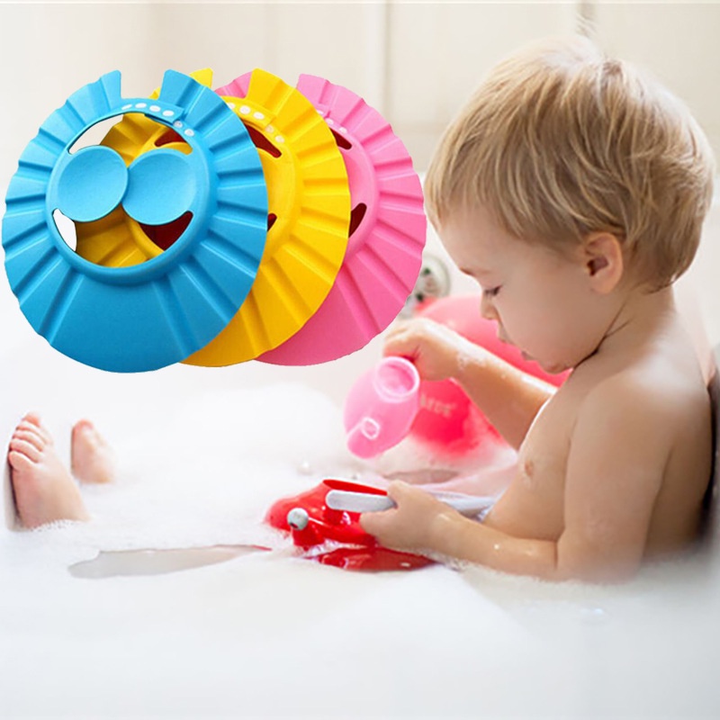 Topi Keramas Bayi Model Kancing / Baby Shower Cap Baby Shampoo Artefak Pelindung Telinga Shampoo /  Topi Mandi Sampo Mandi Tahan Air yang Dapat Disesuaikan
