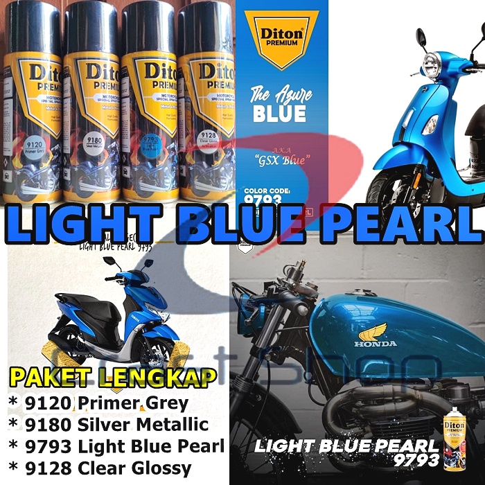 Paket Lengkap Cat Pilox Diton Premium 9793 Light Blue Pearl Biru Muda Mutiara 400cc aerosol pylox