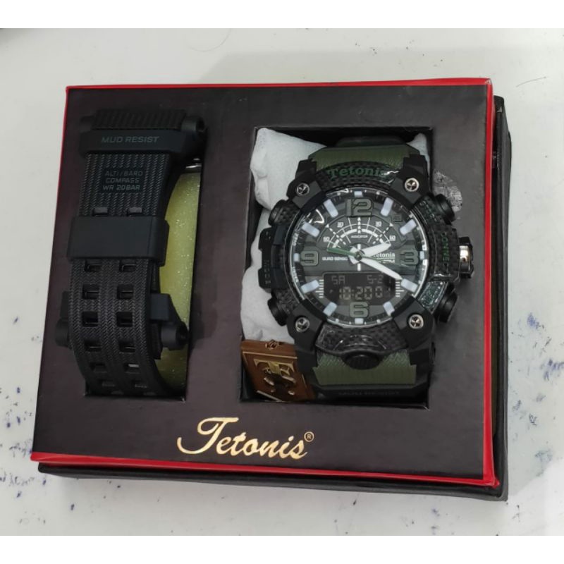 JAM TANGAN PRIA ORIGINAL TETONIS DOUBLE TIME FREE TALI RUBBER