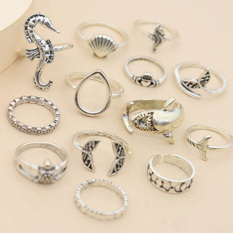 13pcs / set Cincin Sendi Jari / Knuckle Desain Ekor Ikan Gaya Eropa / Amerika Untuk Wanita
