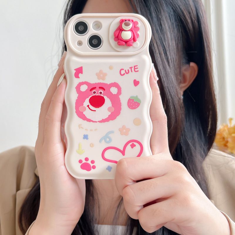 Soft Case Pelindung Kamera Motif Strawberry Beruang Pink Untuk IPhone 11 12 13 14 Pro Max