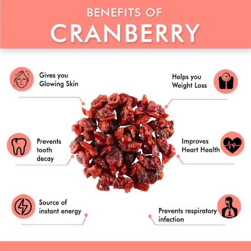 Pure Dried Cranberries/ cranberry kering (tanpa pemanis/unsweetened, buah alami,antioxidant,fruit tea, snack sehat,granola,muesli)