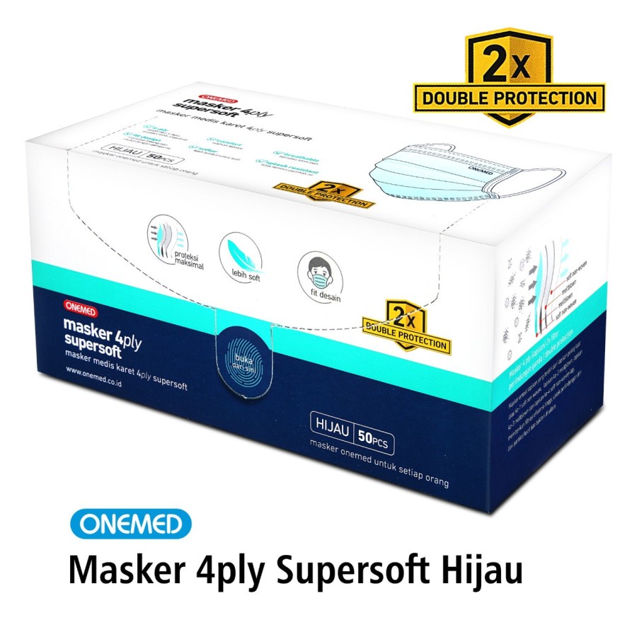 Masker Karet 4ply Super Soft Onemed Box Isi 50 Pcs - Hijau OJB