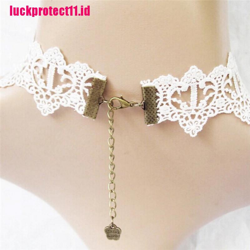 (LUCK) Kalung Choker Bahan Lace Hias Mutiara Gaya Trendy / Sexy / Romantis Kreatif Untuk Wanita