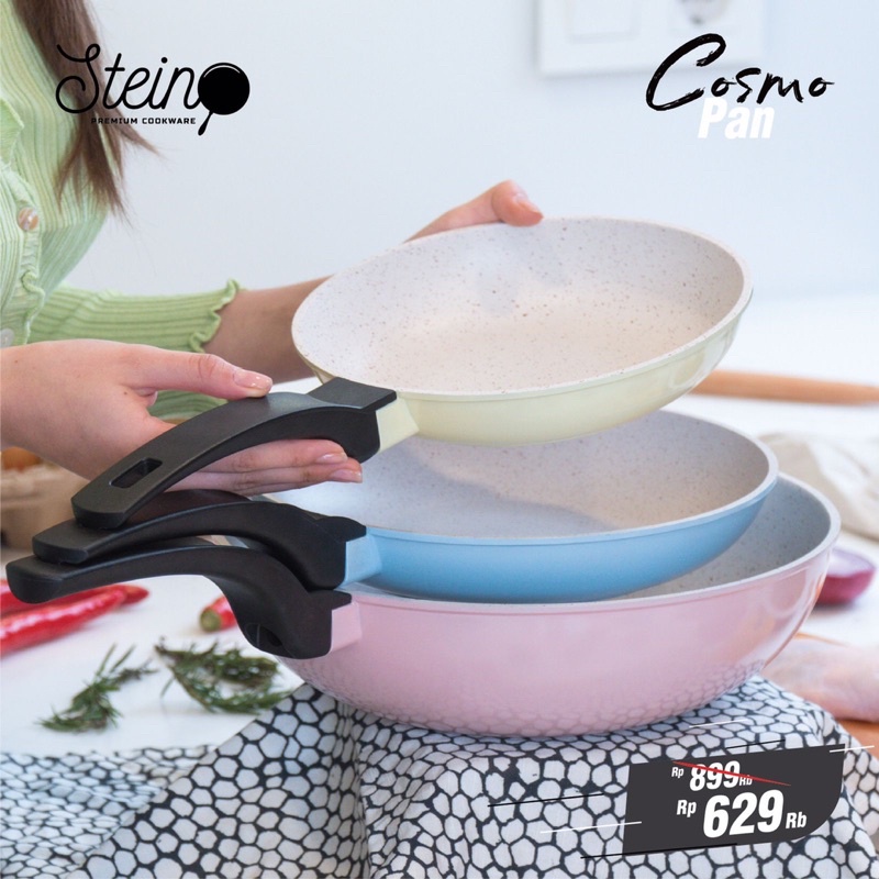 Steincookware Cosmo Pan Stein 3pcs (Wok 28+Frypan24+Frypan20) FREE Sutil choco