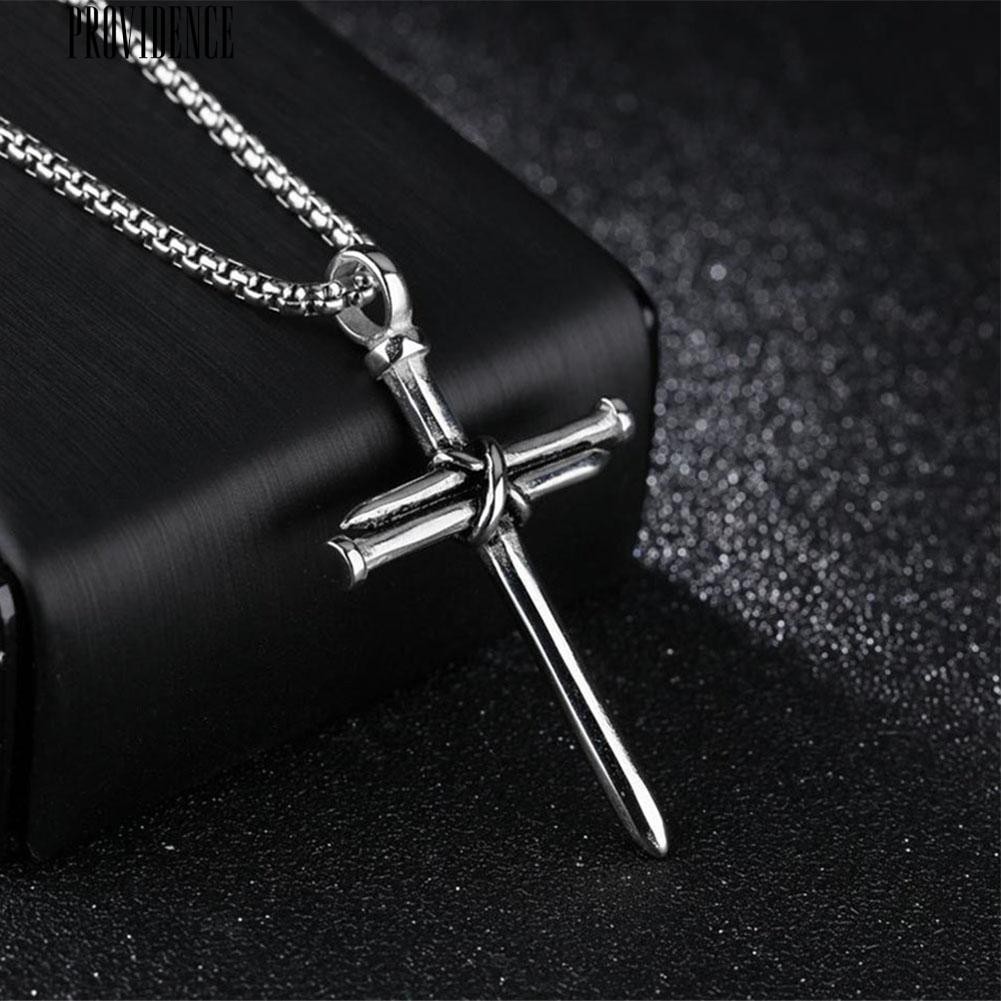 Providence Titanium Steel Cross Pendant Long Chain Necklace