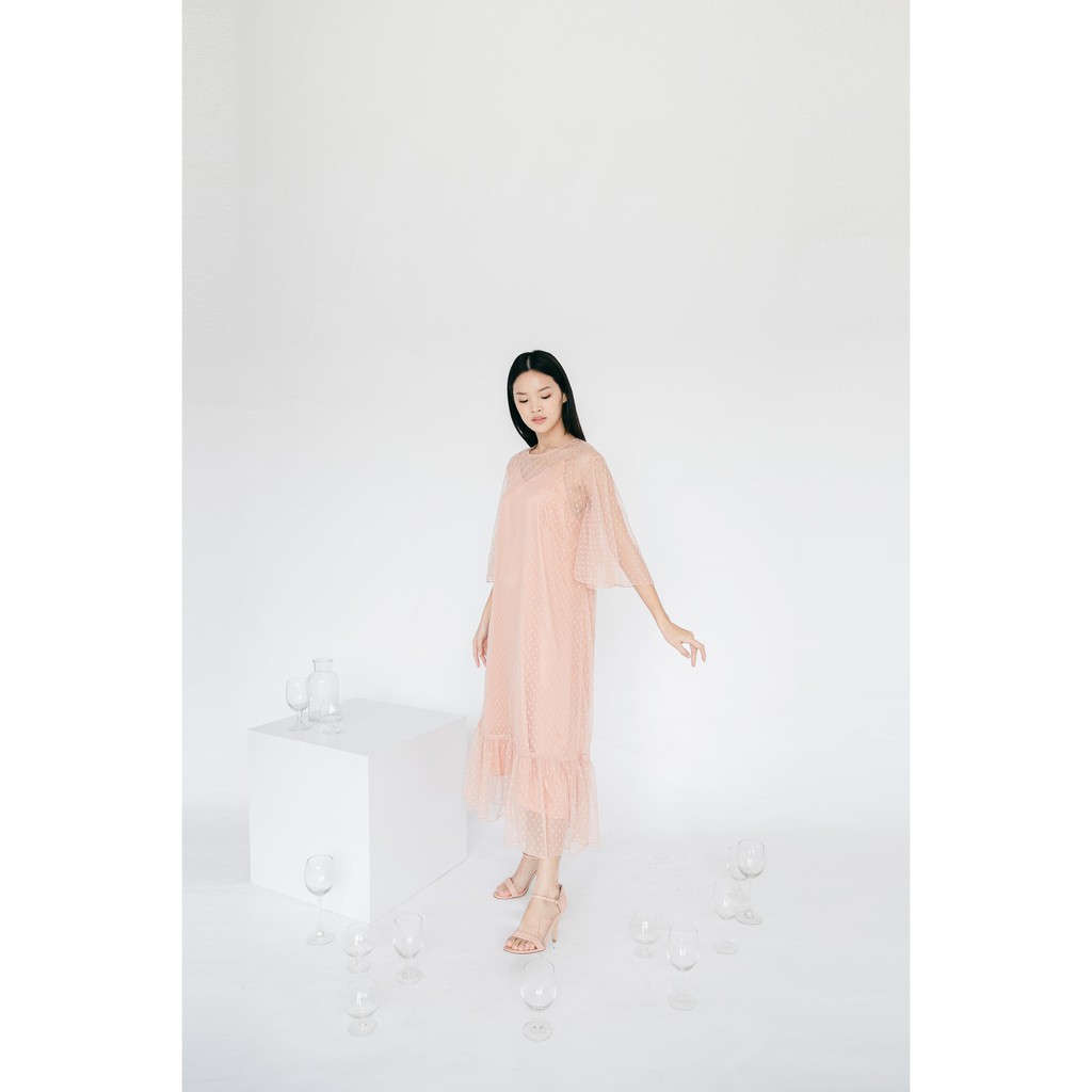 Aura Label - Kiara Nude Dress - Dress tulle dot wanita warna Nude Elegan