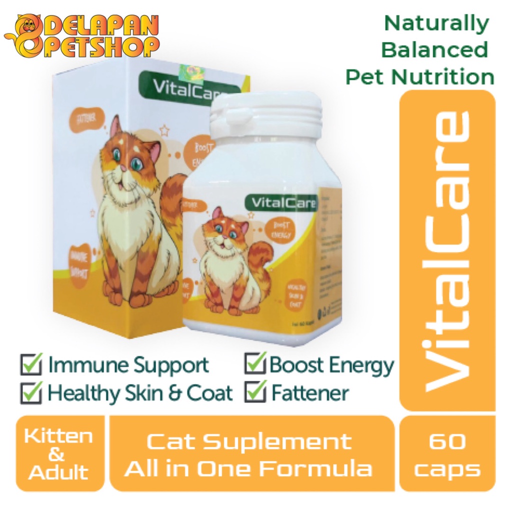 VitalCare Complete Nutrition 60 Caps Immune Support / Cat Fattener / Skin &amp; Coat / Vitamin Kucing / Suplemen Kucing