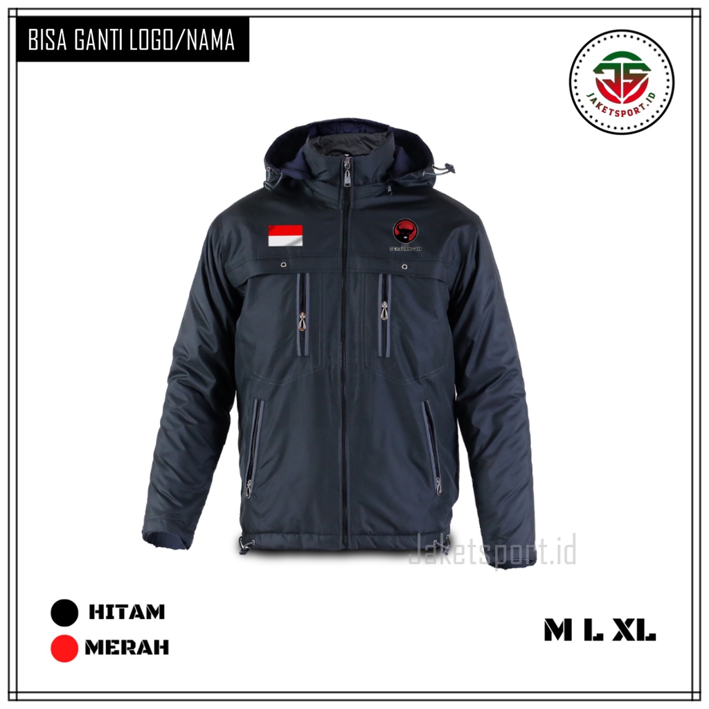 Jaket Pria Parasut Hoodie / Jaket Partai PDI Perjuangan / Jaket Casual Terbaru / Jaket Costum