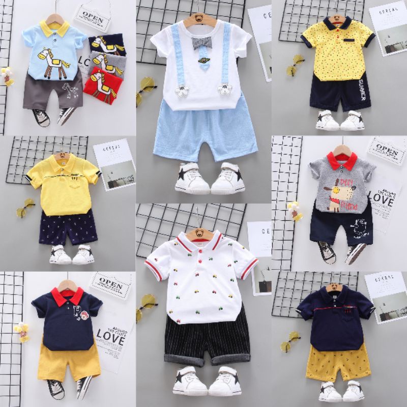 Setelan polo anak laki laki / baju jalan anak cowok import usia 1 2 3 4 5 tahun