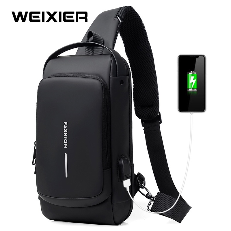 WEIXIER X306 Tas Selempang Pria Shoulder Bag USB Port Anti Maling WK-SBY