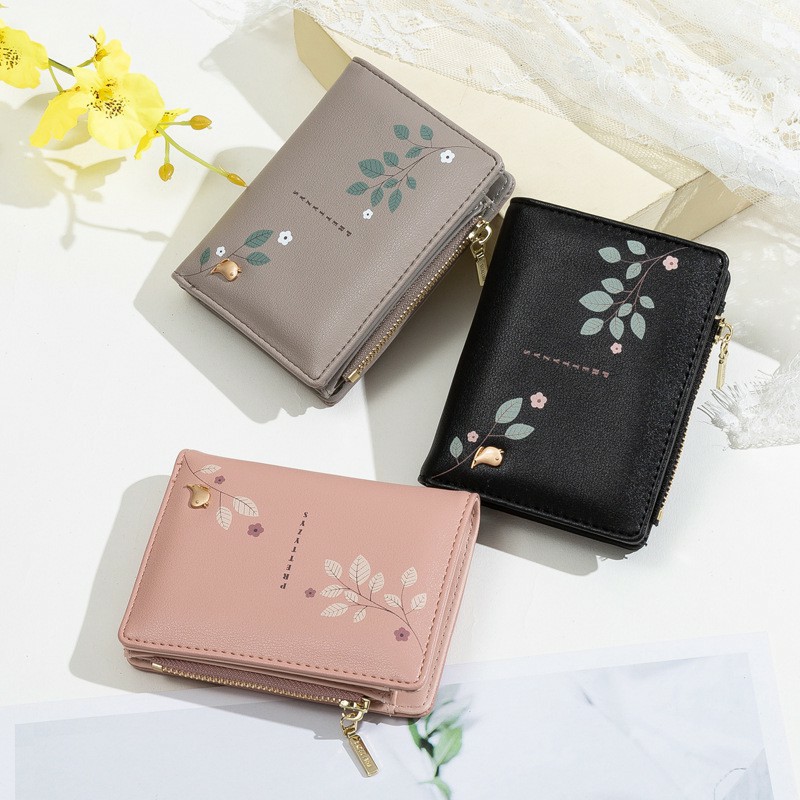 *Alibaba1688* Dompet Lipat Wanita/Dompet Mini Resleting Pendek Modis Bunga