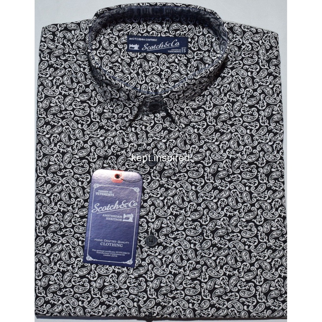 SCOTCH & CO Kemeja Pria Casual Lengan Pendek Hitam Motif Reguler TDS 60 ORIGINAL
