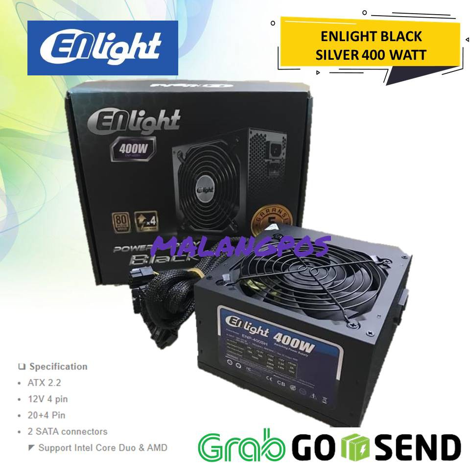PSU ENLIGHT EN-400W (80+ BRONZE) EN 400W 80+ BLACK SILVER POWER SUPPLY PC CPU 400WATT GARANSI RESMI