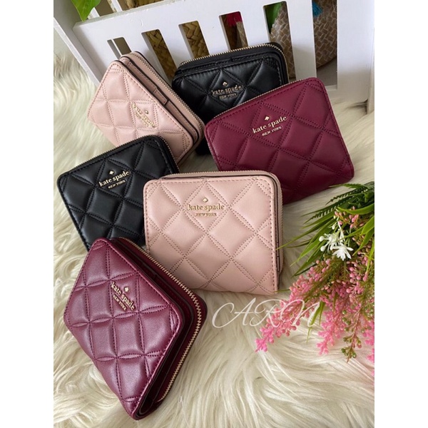 Dompet KS natalia bifold mini /KateSpadee Natalia maroon / rose smoke / black zip arround wallet Siz