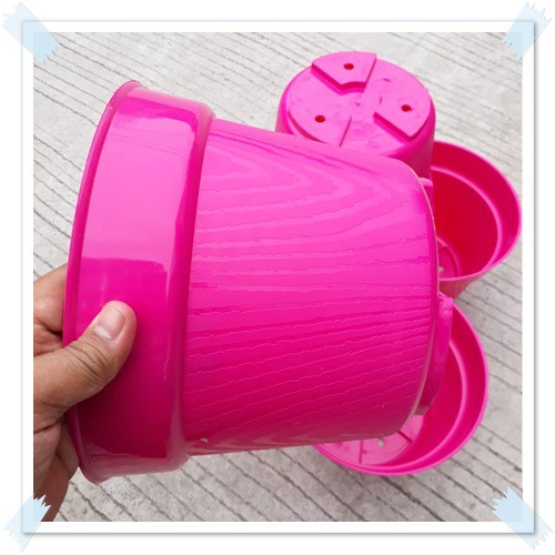 Tebal Pot Bunga 25cm Pink Motif Serat Kayu - Pot Plastik 25 Cm Bibit Bunga Ori