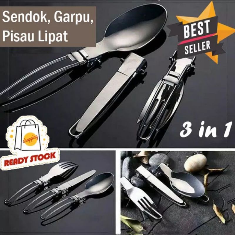 Sendok Lipat Stainless Set 3 in 1 | Sendok Portable | Sendok Lipat 3 in 1