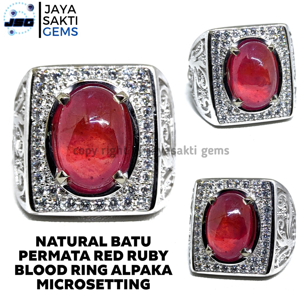 Natural Batu Permata Red Ruby Blood Ring Alphaka Microsetting RRB01