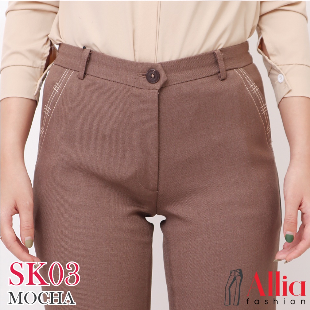 ALLIA SK03 MOCHA M - 7L - CELANA KERJA SLETING PINGGANG KARET WANITA JUMBO