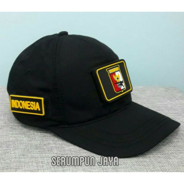 TOPI PERBAKIN - TOPI PERBAKIN 3 PATCH LOGO KOTAK VELCRO HITAM