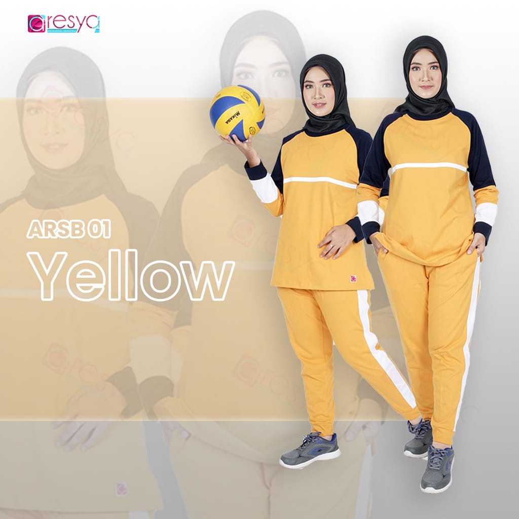 Setelan Baju Olahraga Wanita Muslim Muslimah ARSB 01 Yellow by Aresya