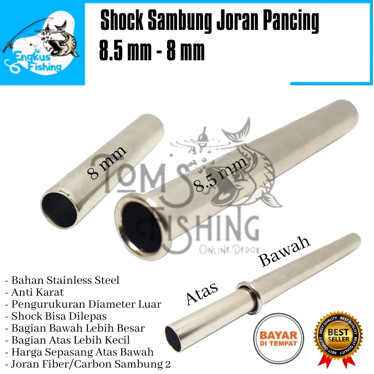 Shock Sok Sambung Joran Fiber / Carbon Stainless Steel (3.5mm - 10mm) Sepasang Anti Karat - Engkus Fishing