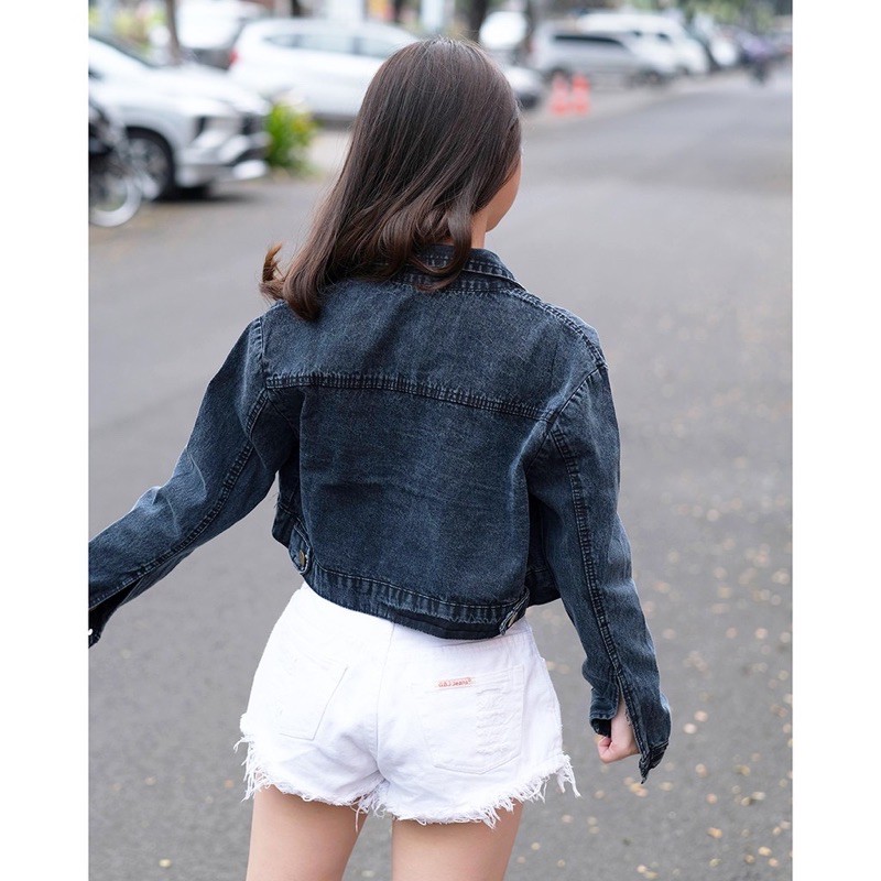 JAKET JEANS NO RAWIS SNOW BLACK - Jaket crop snowblack