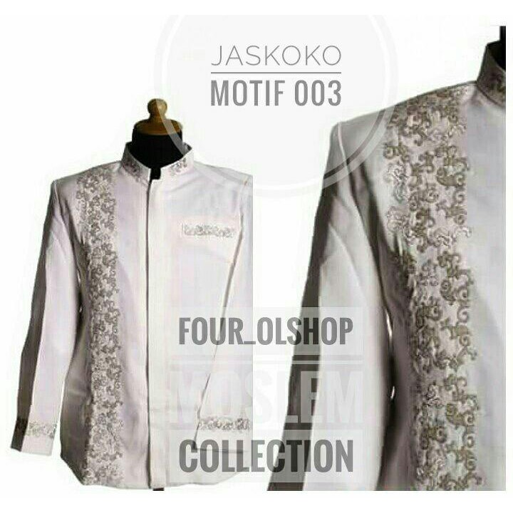 Jasko, Jaskoko Bordir Original Modern Bahan Import Kualitas Terbaik, Jas Koko Motif 003-Putih Tulang