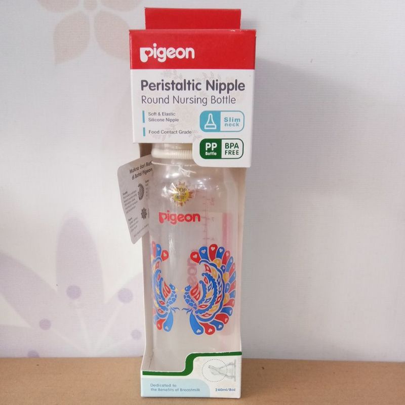 PIGEON PERISTALTIC NIPPLE ROUND NURSING BOTTLE BATIK M(4,5BULAN) 240ML/8oZ