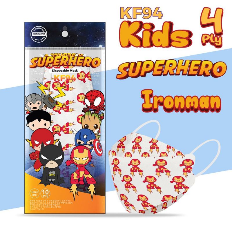 MASKER KF94 ANAK MOTIF SUPERHERO ISI 10PCS SAFETY FILTER GUARD