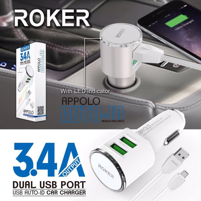 CAR CHARGER MOBIL - SAVER MOBIL ROKER APOLLO 3.4A DUAL USB