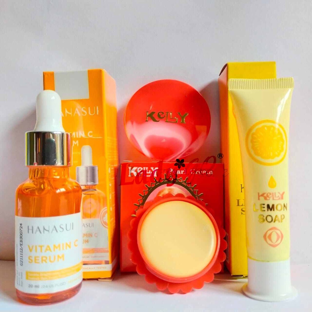 PAKET KELLY PEARL CREAM 5 gr - KELLY LEMON SOAP 15 gr - SERUM VIT C ORIGINAL