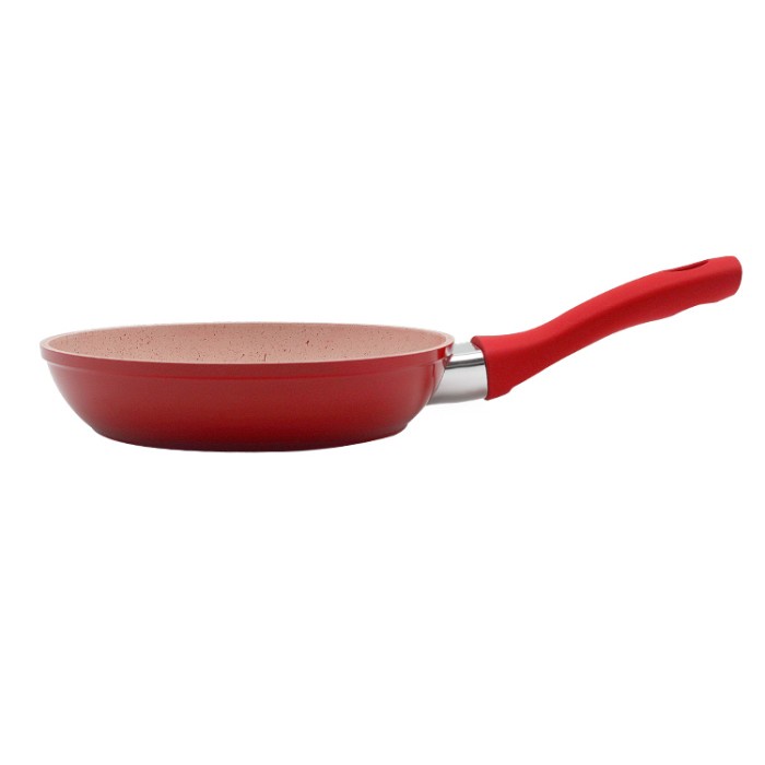 teflon anti lengket  WAJAN PANCI FRYING PAN CERAMIC MARBLE COATING ALUMINIUM TEBAL - 16 cm, Merah aw
