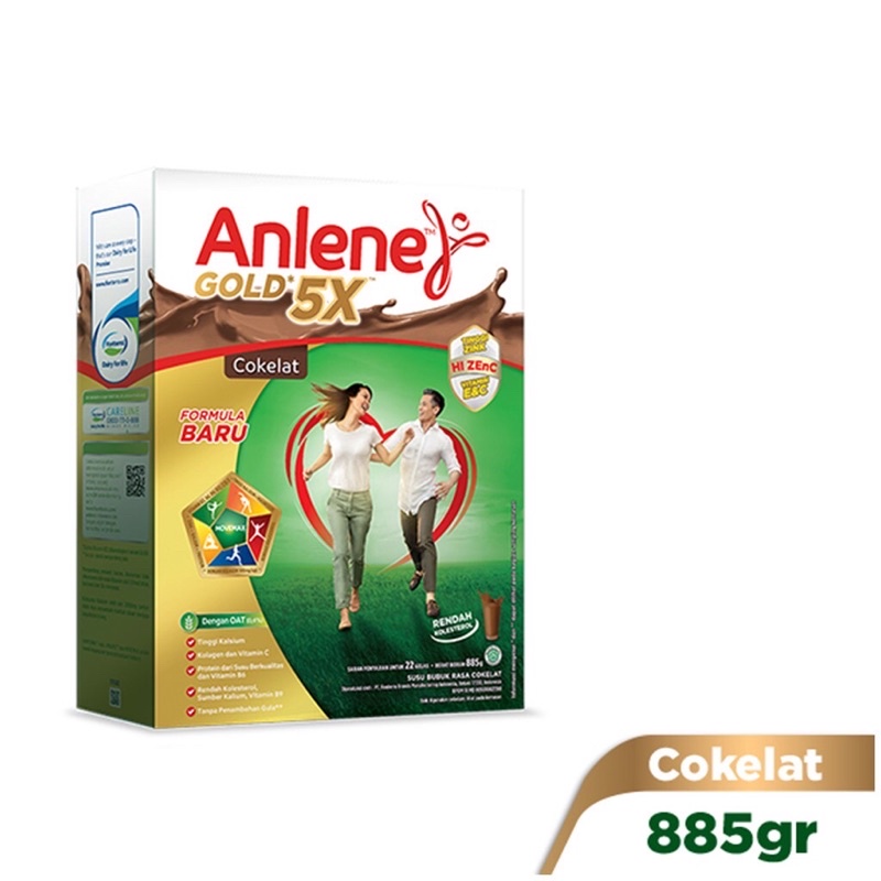 Anlene Gold 5X Susu Bubuk Original & Coklat 885g - Nutrisi Tulang, Sendi, dan Otot - Susu Lansia - S