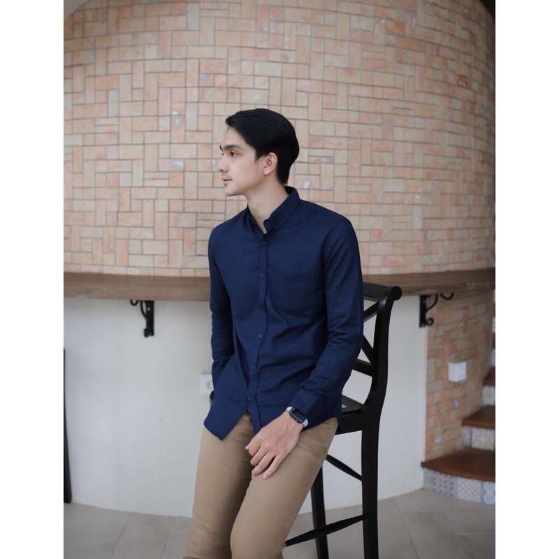 KEMEJA PRIA TANGAN PANJANG WARNA POLOS HITAM HEM PRIA HEM COWOK BAJU KERJA