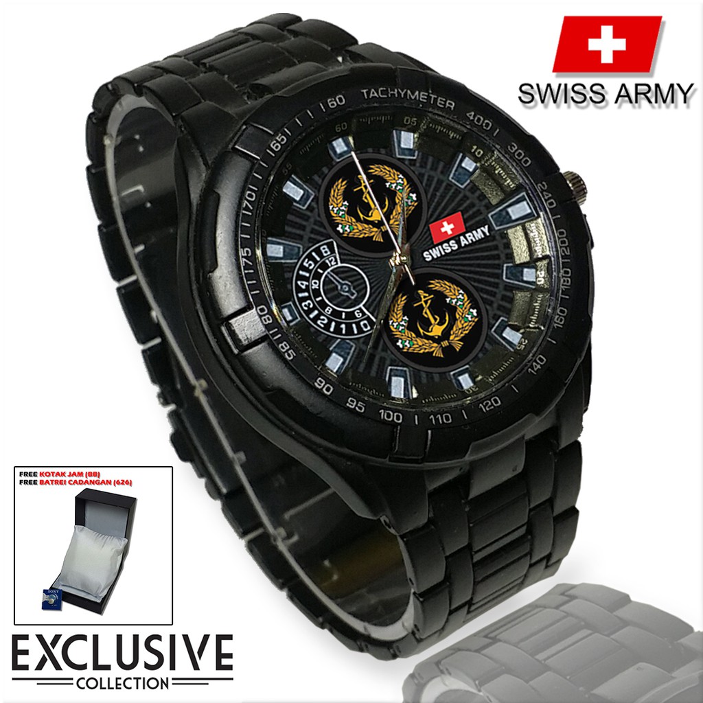 (Istimewa Bossque) Jam LOGO TNI-AL Rantai Sport (Black Doff)