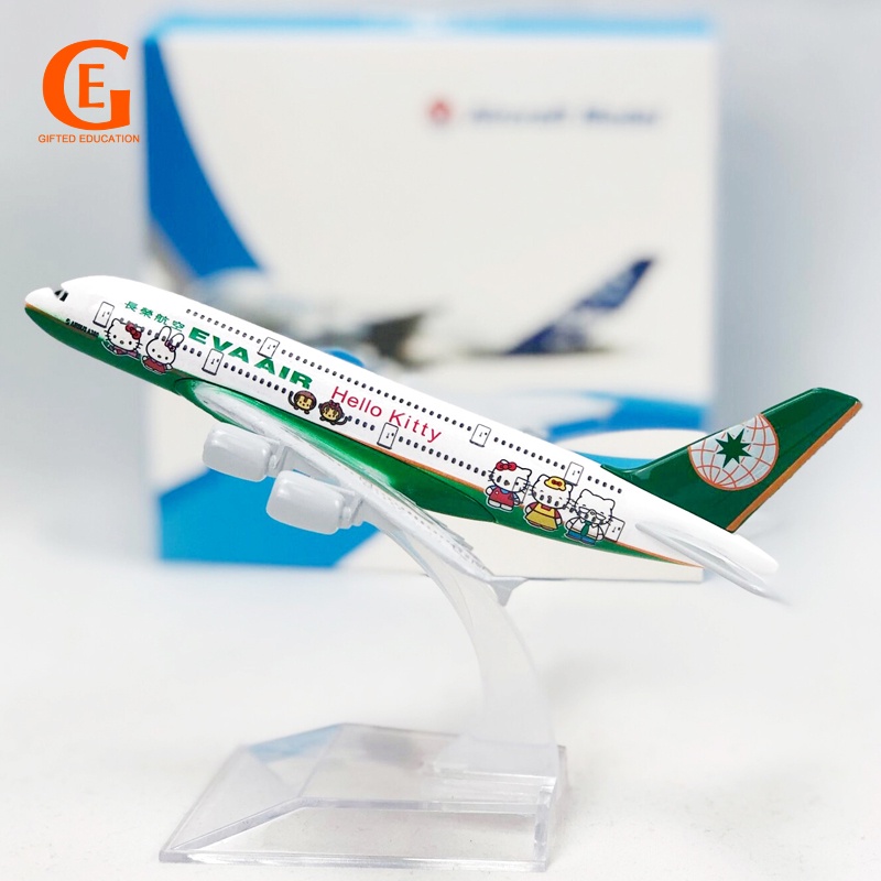 Miniatur DieCast Pesawat Tempur Hello Kitty Airbus 380 Bahan Metal Eva Ukuran 16CM Untuk Hadiah