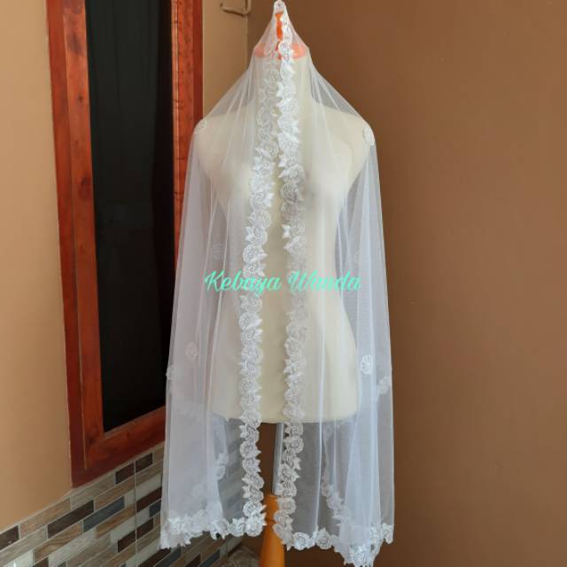 (Ready) Selendang Akad Tulle Bordir Bunga / Kerudung Akad Pengantin