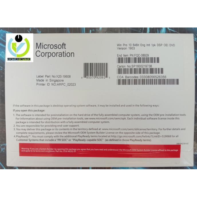 Populer] Lisensi Original Windows 10 Pro Fullpack Inc Coa Dvd Ori Bergaransi