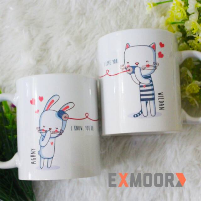 Mug Couple Cat &amp; Rabbit (Kado Pernikahan)