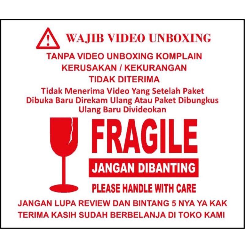 Stiker Paket Fragile Jangan Dibanting Video Unboxing Review Bintang 5 Ukuran 5x4 CM Harga Per PCS