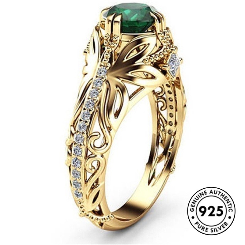 Cincin Sterling Silver 925 Dengan Emerald Untuk Wanita