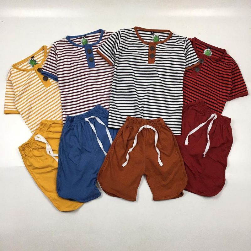 Set Stripes Button by Pineapple | baju setelan stripe anak | button stripe set | playset motif garis