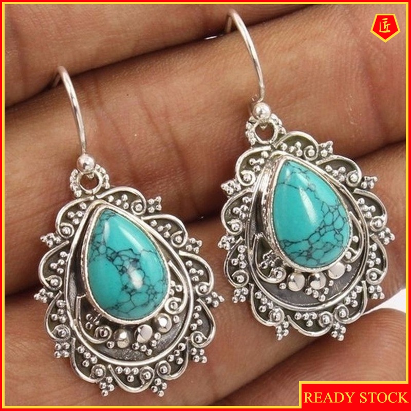 [Ready Stock]Vintage Silver Elegant Turquoise Earrings